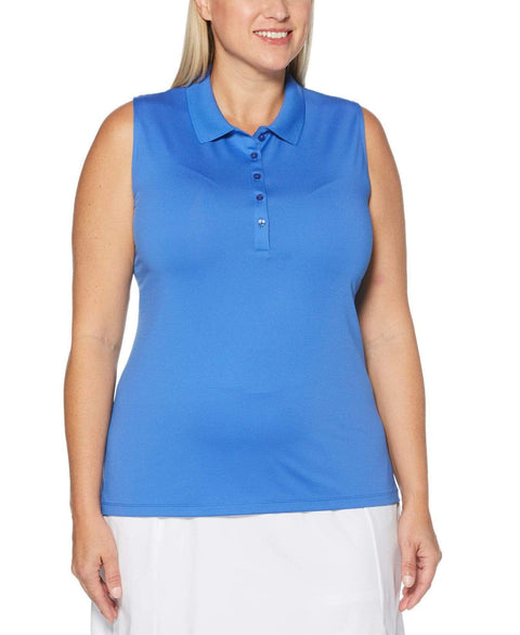 Womens Plus Sleeveless Opti-Dri Micro Hex Polo Polos Amparo Blue / 3X