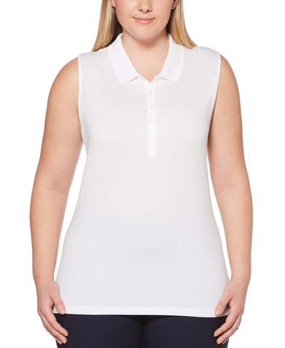 Womens Plus Sleeveless Opti-Dri Micro Hex Polo Polos Bright White / 2X