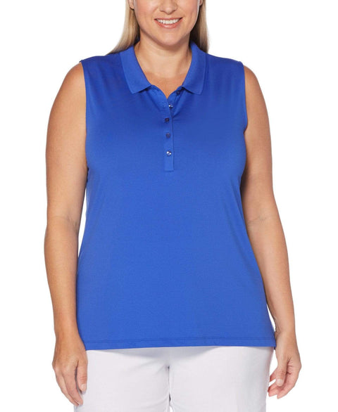 Womens Plus Sleeveless Opti-Dri Micro Hex Polo Polos Dazzling Blue / 1X