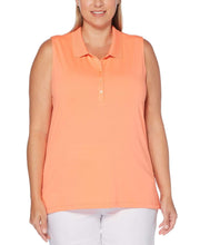 Womens Plus Sleeveless Opti-Dri Micro Hex Polo Polos Fusion Coral / 3X