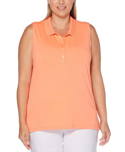 Womens Plus Sleeveless Opti-Dri Micro Hex Polo Polos Fusion Coral / 3X