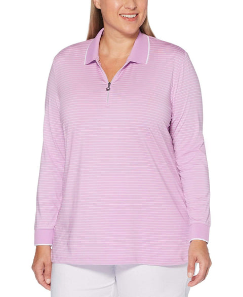 Womens Plus Stripe Polo Polos Sheer Lilac / 2X