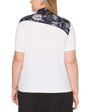 Womens Plus Ventilated Asymmetrical Floral Print Polo Polos