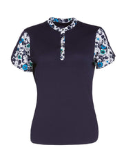 Womens Retro Floral Print Polo-Polos-Peacoat-XL-Callaway Apparel