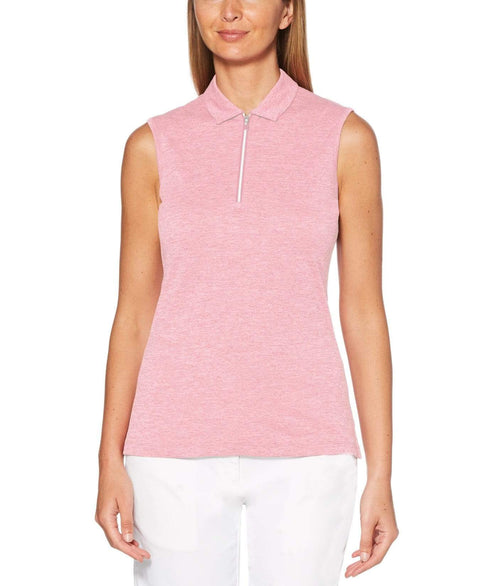 Womens Sleeveless 1/4 Zip Heather Polo Polos Fuchsia Heather / S