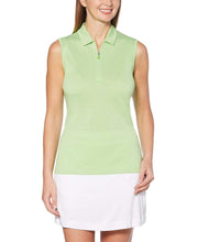 Womens Sleeveless 1/4 Zip Heather Polo Polos Jasmine Green Heather / L