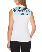 Womens Sleeveless Block Floral Print Polo Polos