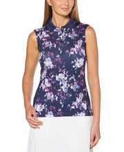 Womens Sleeveless Digital Floral Print Polo Polos Peacoat / XL