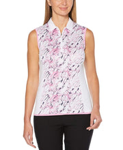 Womens Sleeveless Liquid Pink Printed Polo Polos Brilliant White / XL