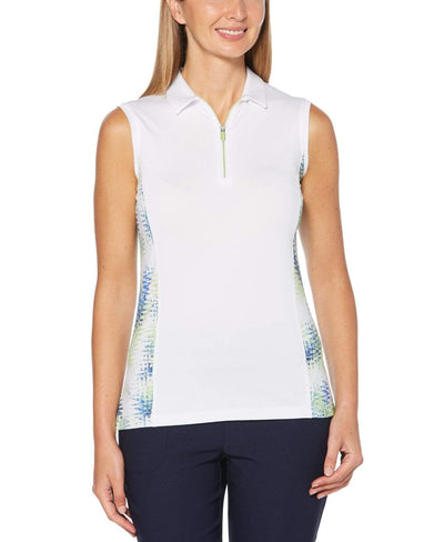 Womens Sleeveless Printed Polo Polos Brilliant White / XS