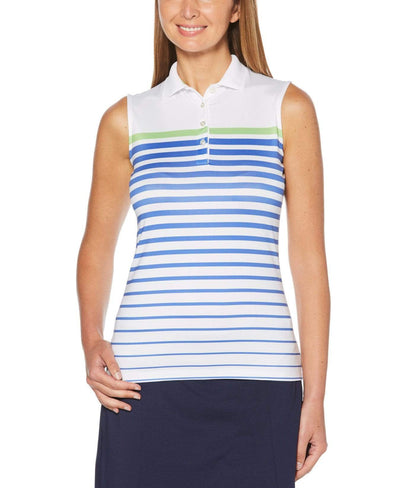 Womens Sleeveless Stripe Polo Polos Brilliant White / XL