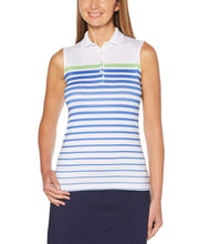 Womens Sleeveless Stripe Polo Polos Brilliant White / XXL