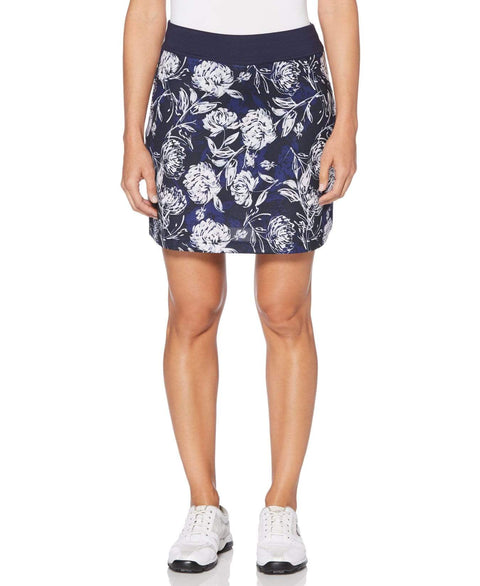 Womens Stretch Tropical Floral Print Knit Skort Skorts Peacoat / S