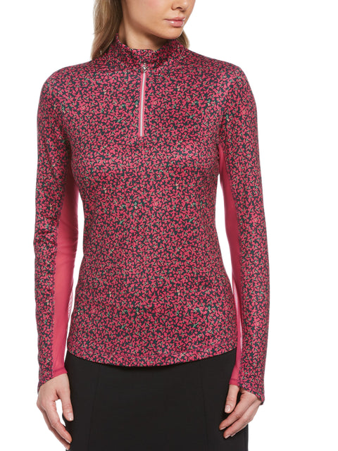 Womens Swing Tech Mini Floral Print Sun Protection 1/4 Zip Golf Shirt-Jackets-Lilac Rose-XL-Callaway