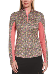 Womens Swing Tech Ditsy Print Sun Shirt-Polos-Camellia Rose-XS-Callaway Apparel