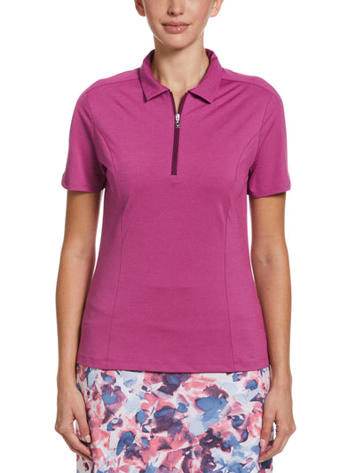 Womens Tonal Heather Quarter Zip Golf Polo (Deep Purple Htr) 