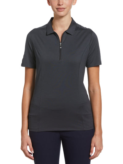 Womens Tonal Heather Quarter Zip Golf Polo (Ebony Heather) 