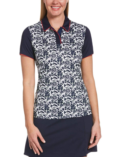 Womens Tropical Floral Print Polo-Polos-Peacoat-XXL-Callaway Apparel