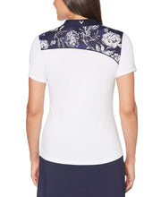 Womens Ventilated Asymmetrical Floral Print Polo Polos