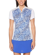 Womens Ventilated Crystal Print Mock Polo Polos Bright White / L