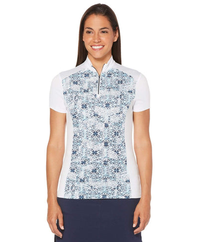 Womens Ventilated Kaleidoscope Mock Polo Polos Bright White / L