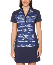 Womens Ventilated Tropical Print Mock Polo Polos Peacoat / S