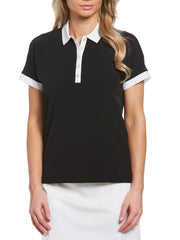 Womens Woven Golf Polo-Caviar-S-Callaway