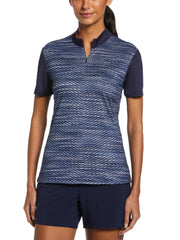 Zip Mock Space-Dye Chevron Print Golf Polo (Peacoat) 