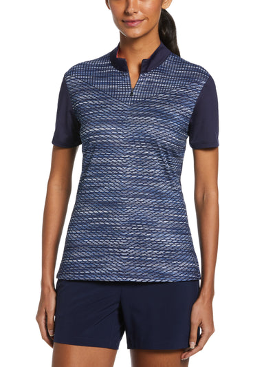 Zip Mock Space-Dye Chevron Print Golf Polo (Peacoat) 